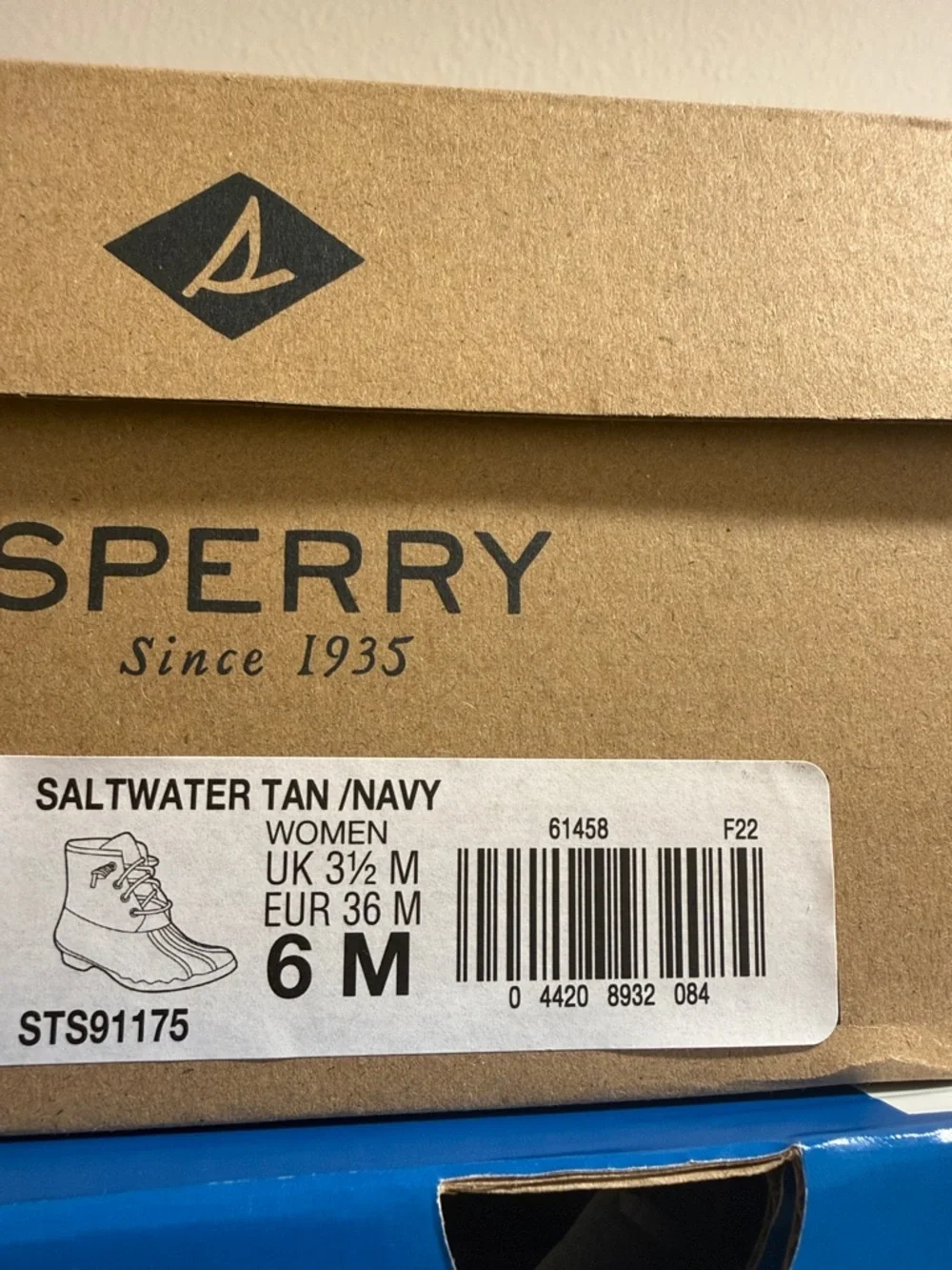 Sperry Saltwater Duck‎ Boots Tan & Navy Leather Waterproof Women’s 6M NEW